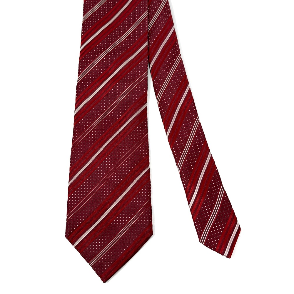 Ermenegildo‎ Zegna Silk Tie Burgundy Red Repp Stripe Polka Dot 3.5" x 61"